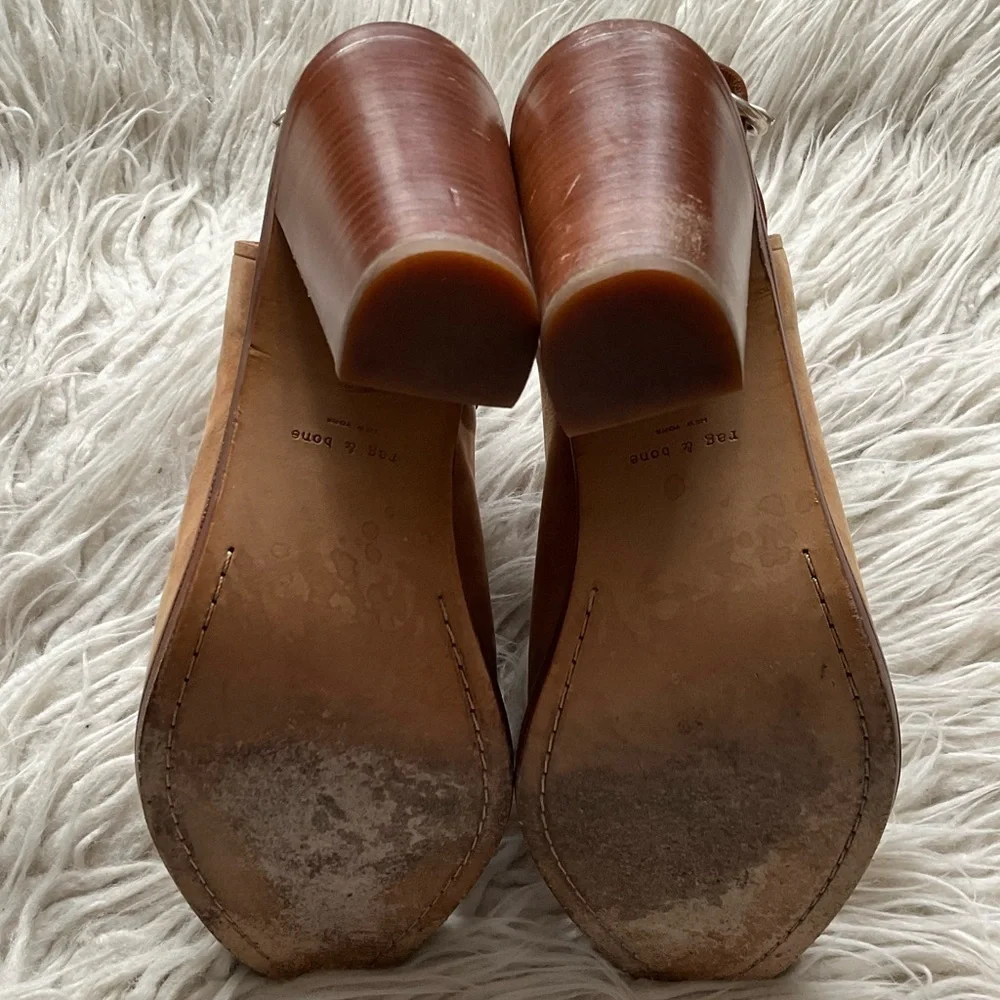 Rag & Bone Wyatt Camel Tan Nubuck Leather Slingback Heeled Sandals EUC Size 39